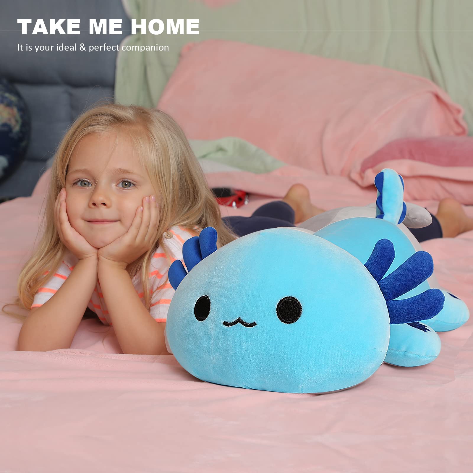 Onsoyours Cute Axolotl Plush, 19" Soft Large Stuffed Animal Salamander Big Plush Pillow, Kawaii Plushie Toy for Kids (Blue Axolotl A, 19")