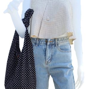 Handmade Cotton Cross body Shoulder Sling Bag (Black/w White Polka Dot)