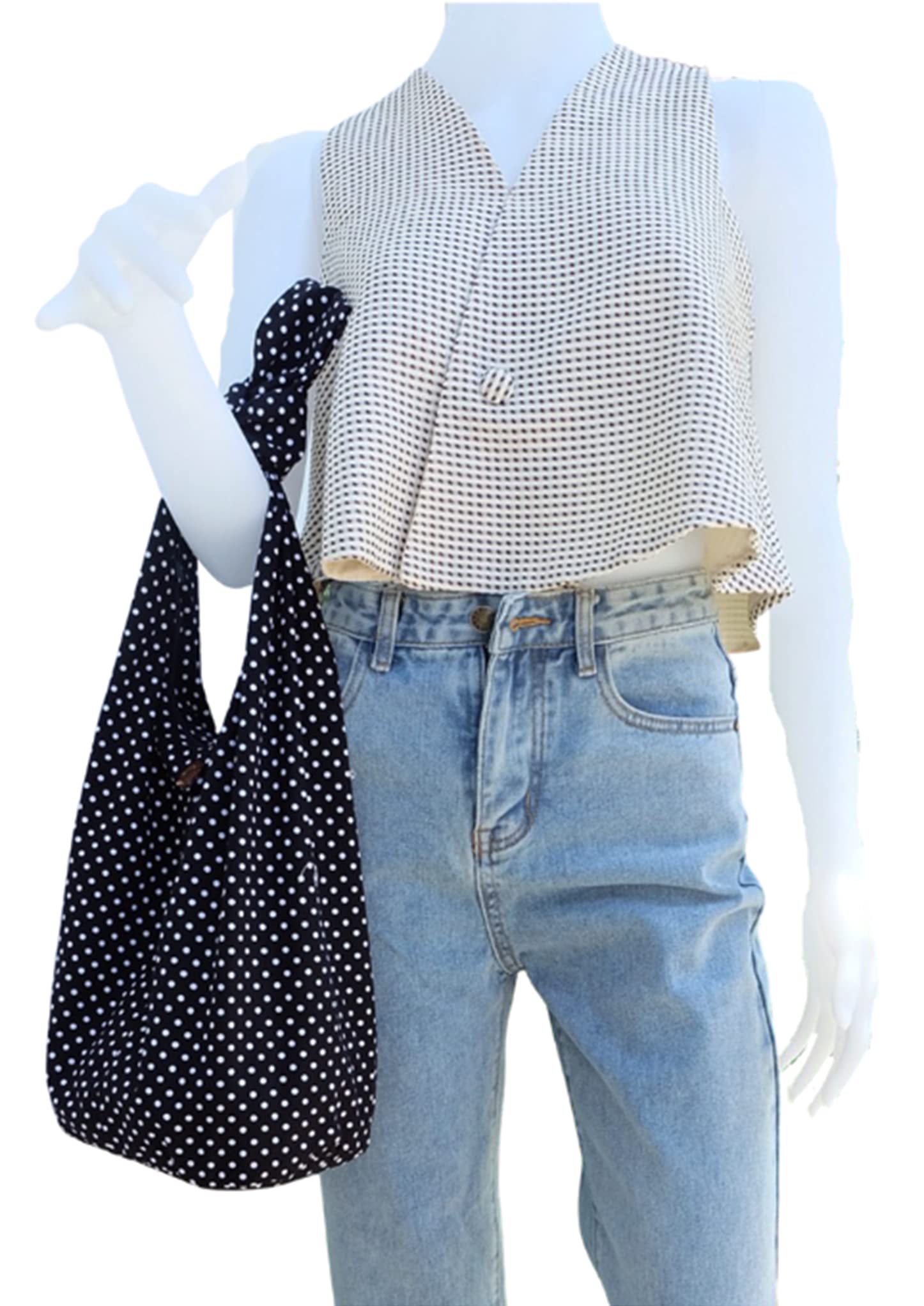 Handmade Cotton Cross body Shoulder Sling Bag (Black/w White Polka Dot)