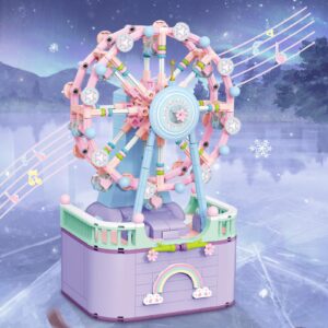 R HOME STORE Music Box Building Toys, Rotating Ferris Wheel DIY Building Block for Girls and Boys 6-12 Years Old, 710 pcs, Christmas and Valentine Gifts for Adults and Aged 8 9 10 11 12 Kids