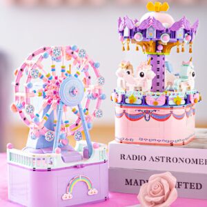 R HOME STORE Music Box Building Toys, Rotating Ferris Wheel DIY Building Block for Girls and Boys 6-12 Years Old, 710 pcs, Christmas and Valentine Gifts for Adults and Aged 8 9 10 11 12 Kids