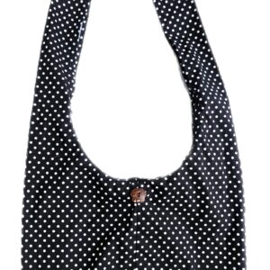 Handmade Cotton Cross body Shoulder Sling Bag (Black/w White Polka Dot)