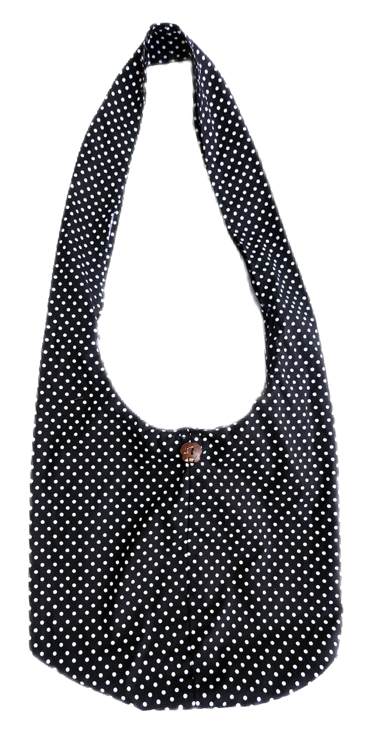 Handmade Cotton Cross body Shoulder Sling Bag (Black/w White Polka Dot)