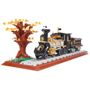 chunbrommisam steam train building blocks, build model train set, diy locomotive display toy with railroad tracks, gift for train enthusiasts (950 pieces)