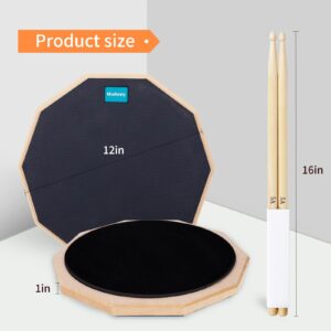 Drum Practice Pad Set and Sticks: Silent Snare Drums Pads Double Sided 12 Inch for Real Feel Practice Drumming with Storage Bag and 5A Drumsticks (12 inch Black)