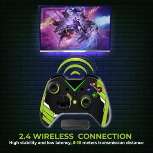 ETAMOON Wireless Gaming Controller compatible with Windows PC, Connection, USB Charging, LED Backlight (Black-green)