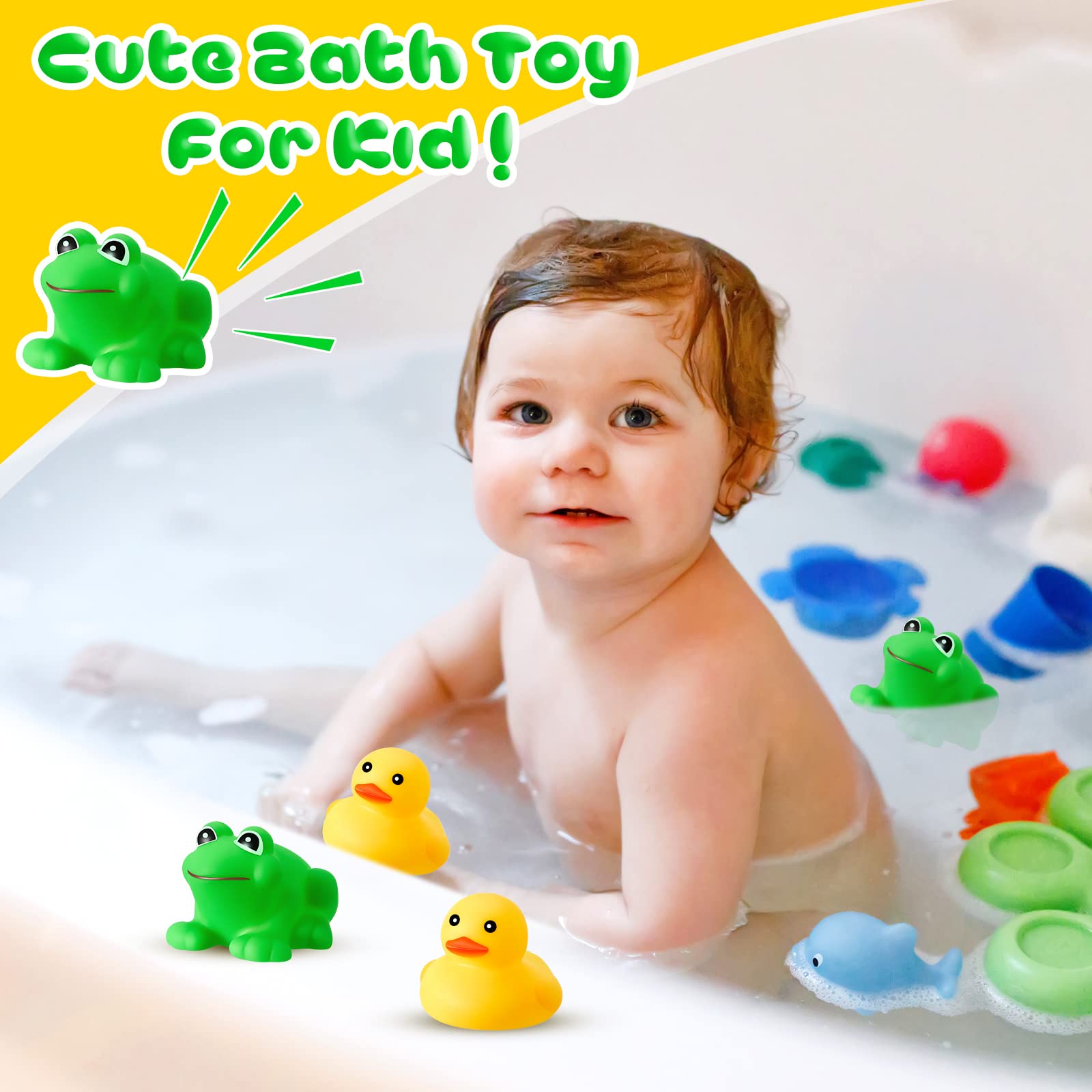 12 Pcs Mini Rubber Ducks and 12 Pcs Rubber Frogs Squeak and Float Mini Ducks Rubber Bath Toys Green Frog Bath Toy Yellow Duck Floating Rubber Ducky Bathtub Toys for Boys Girls Shower Toys, 2 x 2 Inch