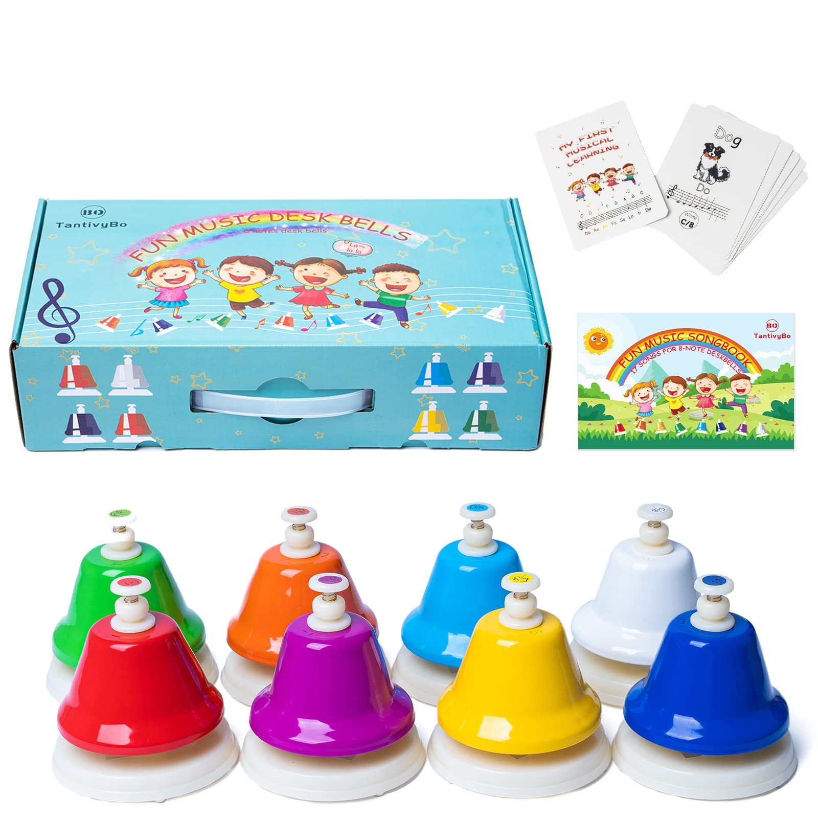 Desk Bells, Rainbow Diatonic Hand Bells for Kids with 17 Songbook & Musical Flash Cards, Toddler Preschool Musical Learning Toys, Boys & Girls Birthday Gift for 3-Year-Old and Over