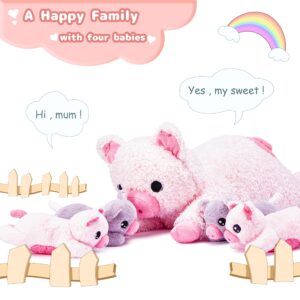 IKASA Mommy Pig Stuffed Animal Mom and Baby Plush Toy,Cute 16" Soft Small Fluffy Mama Family Set Toy with Little Mini Babies,Gifts for Kid (Pig)