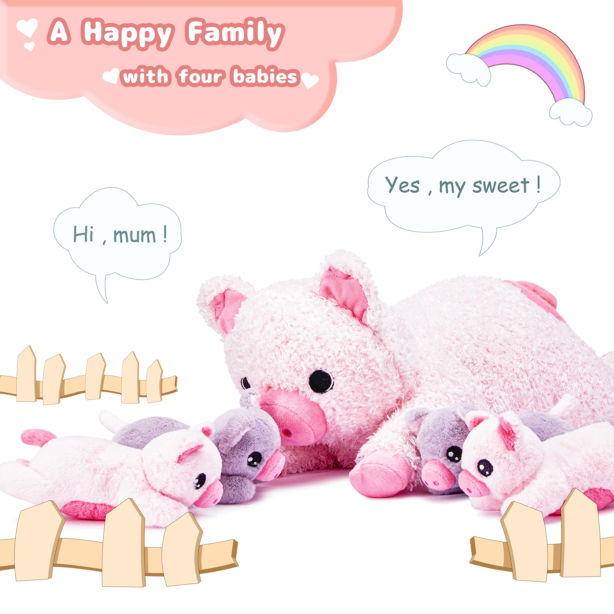 IKASA Mommy Pig Stuffed Animal Mom and Baby Plush Toy,Cute 16" Soft Small Fluffy Mama Family Set Toy with Little Mini Babies,Gifts for Kid (Pig)