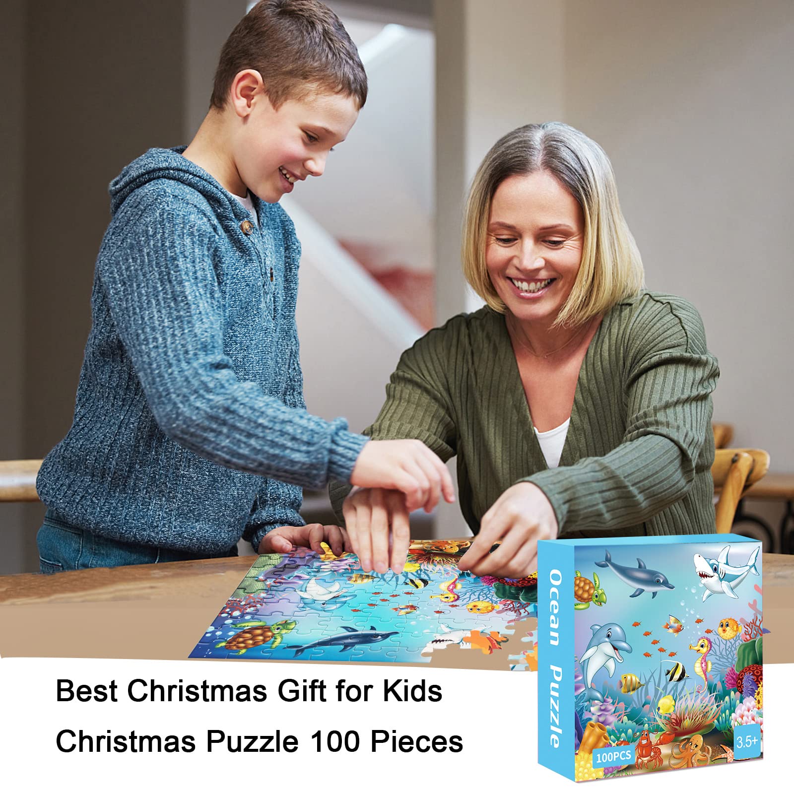 100 Piece Puzzles for Kids, Underwater World Jigsaw Puzzles for Toddler Children Learning Preschool Educational Puzzles Intellectual Development Toys 4-8 Years Old Gift for Boys and Girls