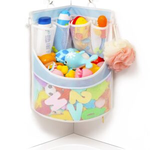 pvc material bathtub toy holder prevent long spots bath toy storage bath toys for kids ages 4-8 17“x13”mesh bath toy holder let baby bath toys quick drying