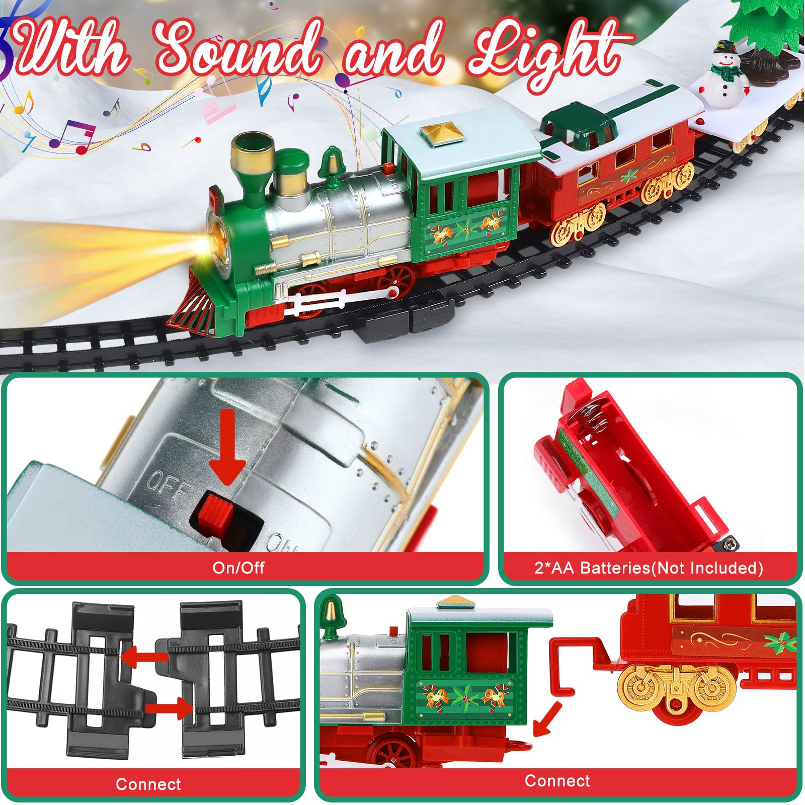 Christmas Electric Train Set Around The Christmas Tree, Train Toy Set with Track Locomotive Santa Claus Snowman Xmas Tree Music and Lights Christmas New Year Gifts for Boys Girls (Cute Style)