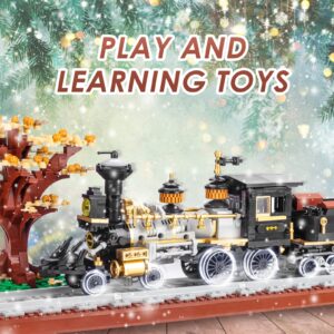 Chunbrommisam Steam Train Building Blocks, Build Model Train Set, DIY Locomotive Display Toy with Railroad Tracks, Gift for Train Enthusiasts (950 Pieces)