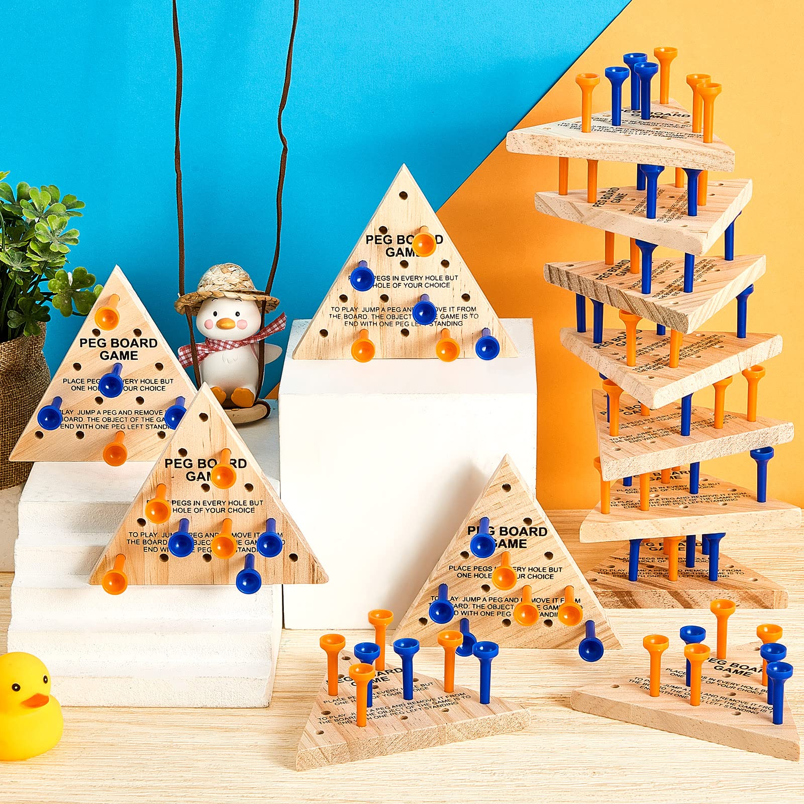 24 Pack Wooden Triangle Peg Game Triangle Wooden Board Games Triangle Game Bulk Wooden Triangle Board Games Family Travel Games Fun Triangle Puzzle Wooden Strategy Toy for Adults Teens