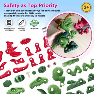 Ben and Bro Dinosaur Toys for Kids 3-5 6 7 8 Years Old, Take Apart Dinosaur Toys for Boys and Girls, STEM Construction Dinosaur Building Kit for Kids with Electric Drill Tool, Great Gift Pack of 3