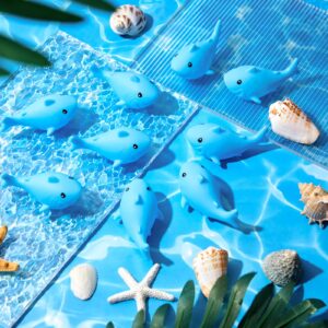 24 Pcs Rubber Sharks for Kids Blue Shark Bath Toys Bulk Mini Floating Squeaky Rubber Sharks Cute Squeezable Bathtub Toys for Shower Classroom Carnival Cake Decoration Birthday Pool Party Favors