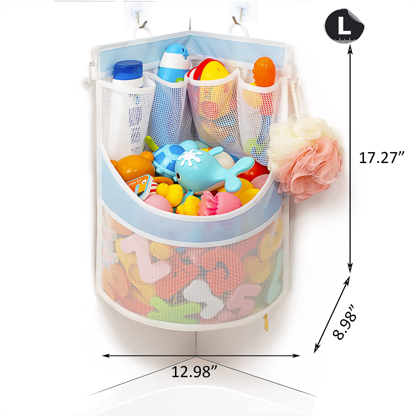 PVC Material Bathtub Toy Holder Prevent Long Spots Bath Toy Storage Bath Toys for Kids Ages 4-8 17“x13”Mesh Bath Toy Holder let Baby Bath Toys Quick Drying