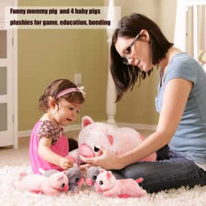 IKASA Mommy Pig Stuffed Animal Mom and Baby Plush Toy,Cute 16" Soft Small Fluffy Mama Family Set Toy with Little Mini Babies,Gifts for Kid (Pig)