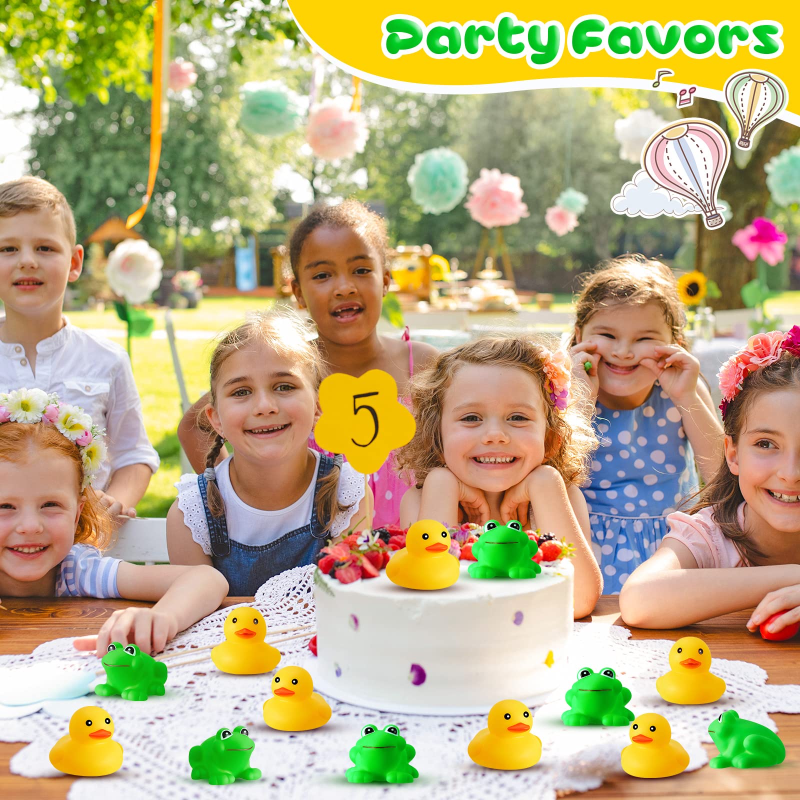 12 Pcs Mini Rubber Ducks and 12 Pcs Rubber Frogs Squeak and Float Mini Ducks Rubber Bath Toys Green Frog Bath Toy Yellow Duck Floating Rubber Ducky Bathtub Toys for Boys Girls Shower Toys, 2 x 2 Inch