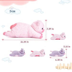 IKASA Mommy Pig Stuffed Animal Mom and Baby Plush Toy,Cute 16" Soft Small Fluffy Mama Family Set Toy with Little Mini Babies,Gifts for Kid (Pig)