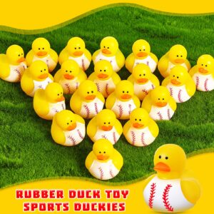 24 Pieces Baseball Rubber Ducks Mini Ducks Yellow Rubber Ducky Bath Toys Baseball Party Favors for Bathtub Gift Classroom Summer Beach Pool Activity Carnival Game