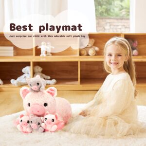 IKASA Mommy Pig Stuffed Animal Mom and Baby Plush Toy,Cute 16" Soft Small Fluffy Mama Family Set Toy with Little Mini Babies,Gifts for Kid (Pig)