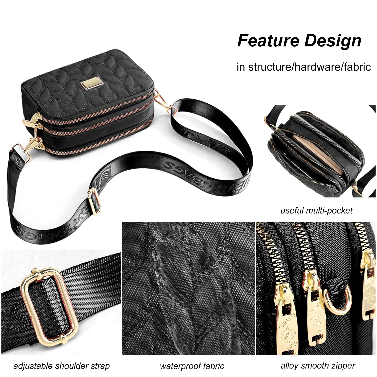 WITERY Small Crossboby Purse for Women - Waterproof Nylon Crossbody Phone Purse Shoulder Bag with Adjustable Strap, Lightweight Ladies Multi-Pocket Small Purses Travel Purse Handbags