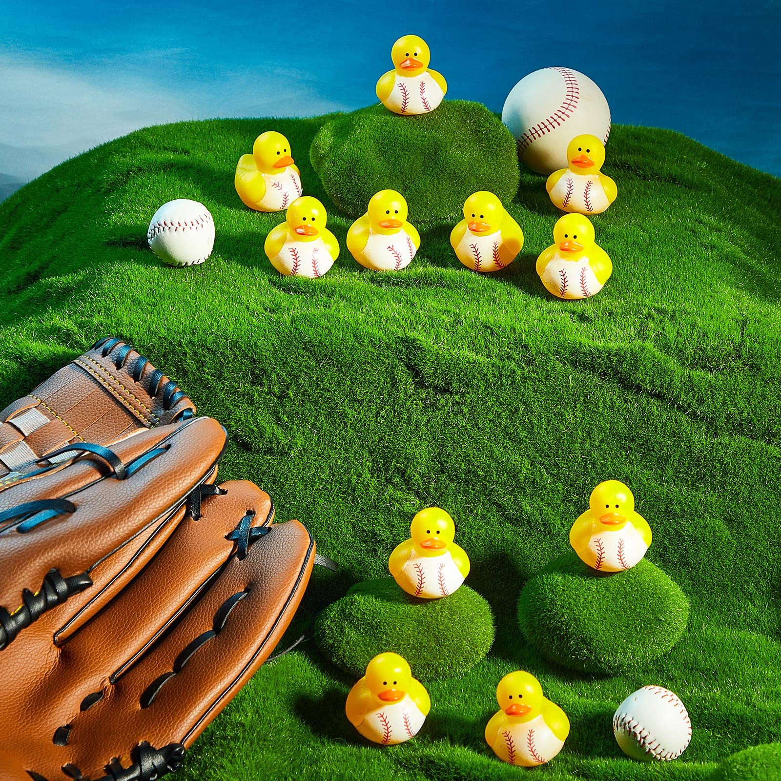 24 Pieces Baseball Rubber Ducks Mini Ducks Yellow Rubber Ducky Bath Toys Baseball Party Favors for Bathtub Gift Classroom Summer Beach Pool Activity Carnival Game