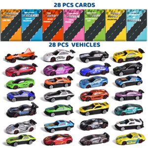 FUN LITTLE TOYS 28 Pieces Race Car Valentines Day Gifts Valentine's Day Cards for Kids, Greeting Cards with Cars Toys for Boys Classroom School Exchange Prize Party Favor Supplies