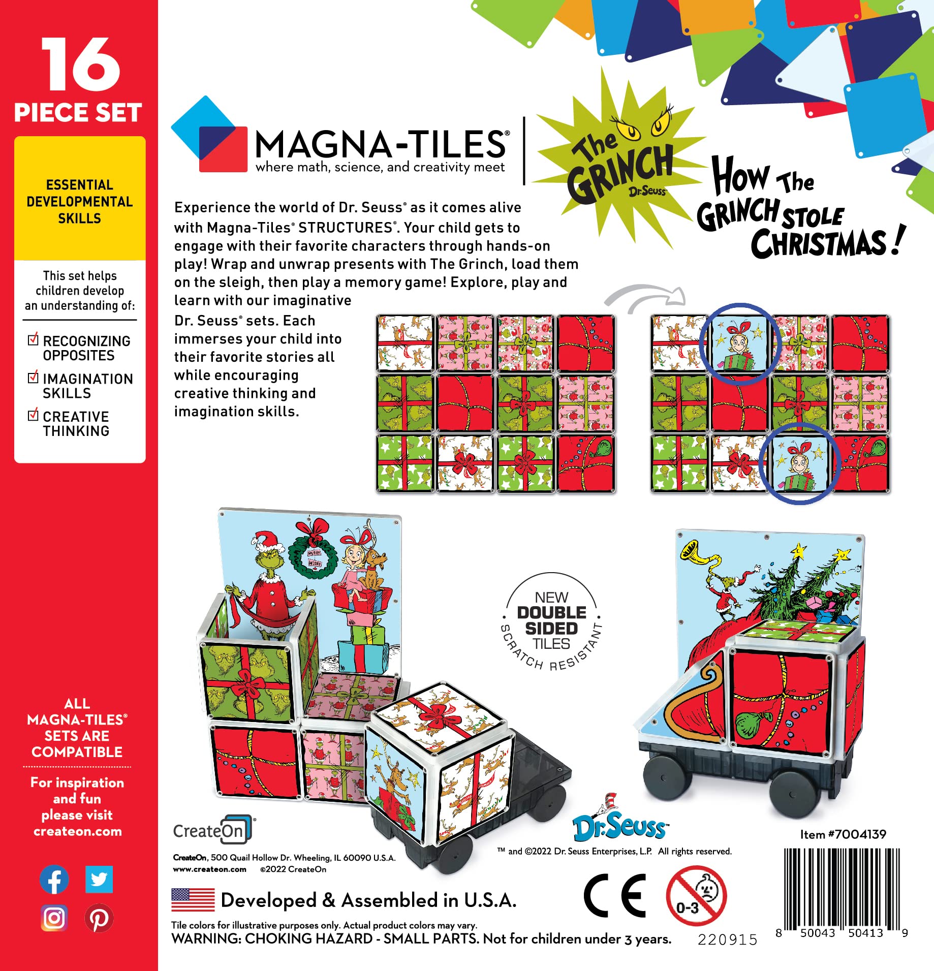 CreateOn Magna-Tiles Limited Edition How The Grinch Stole Christmas Magna-Tiles Structure Set, Magnetic Building Tiles Making Learning Fun and Hands-On, Educational Toy for Kids Ages 3 Years +