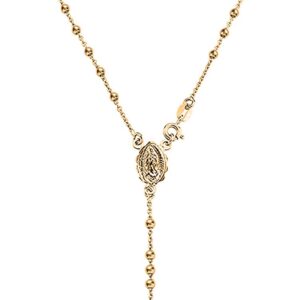 Savlano 925 Sterling Silver Italian Solid Bead Chain Cross & Rosary Virgin Mary Pendant -18K Gold Plated Y Necklace Comes With Gift Box for Women - Made in Italy (20, 3mm)