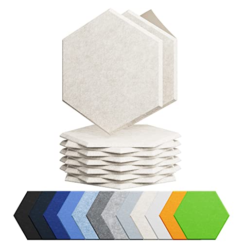 Amantech 12 Pack Acoustic Panels Self Adhesive Sound Proof Foam, High Density Sound Acoustic Foam Panel, 12X10.23X0.4 Inch Hexagon Wall Panels in Home,Office,Reccording Room,Studio(Beige)