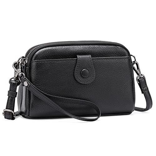 GAEKEAO Crossbody Bags for Women Small Genuine Leather Shoulder Purse Cross Body Bag with Wristlet Top Zipper