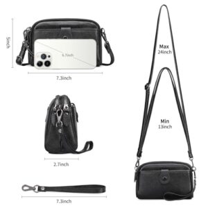 GAEKEAO Crossbody Bags for Women Small Genuine Leather Shoulder Purse Cross Body Bag with Wristlet Top Zipper