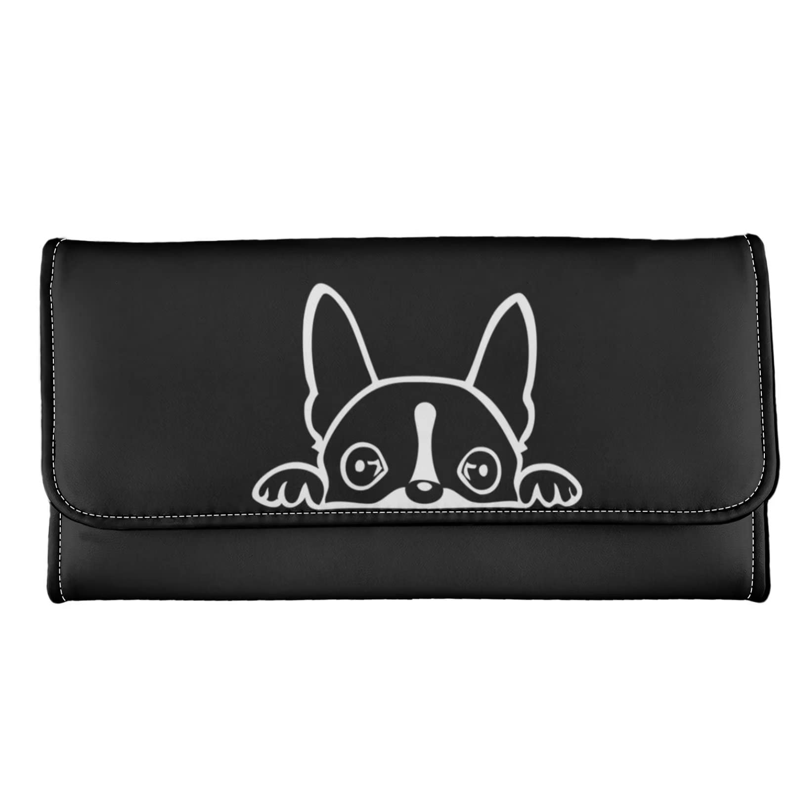 AFPANQZ Boston Terriers Print Long Wallets for Womens Girls Leather Trifold Multi Card Holder Slots Wallet, Elegant Clutch Long Purse for Women Travel Purses Holder Zip Coin Wallet Purse