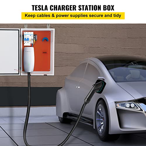 VEVOR Tesla Charger Station Box, 28'' x 20'' x 10'', Outdoor Cable Box Charging Box Cable Organizer, IP32 Waterproof Dustproof Cool Roll Steel Electrical Enclosure Box, for Tesla Wall Connector