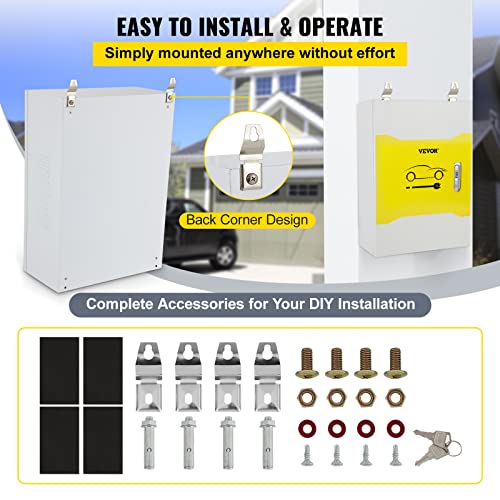 VEVOR Tesla Charger Station Box, 28'' x 20'' x 10'', Outdoor Cable Box Charging Box Cable Organizer, IP32 Waterproof Dustproof Cool Roll Steel Electrical Enclosure Box, for Tesla Wall Connector