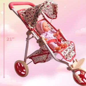 Baby Doll Stroller for Dolls | Play Toy Doll Stroller for Toddlers 3 Year Old Girls Gift | Push Pram Baby Stroller for Dolls, Babydoll Stroller Jogger Baby Carriage for Dolls (Quality Floral Print)