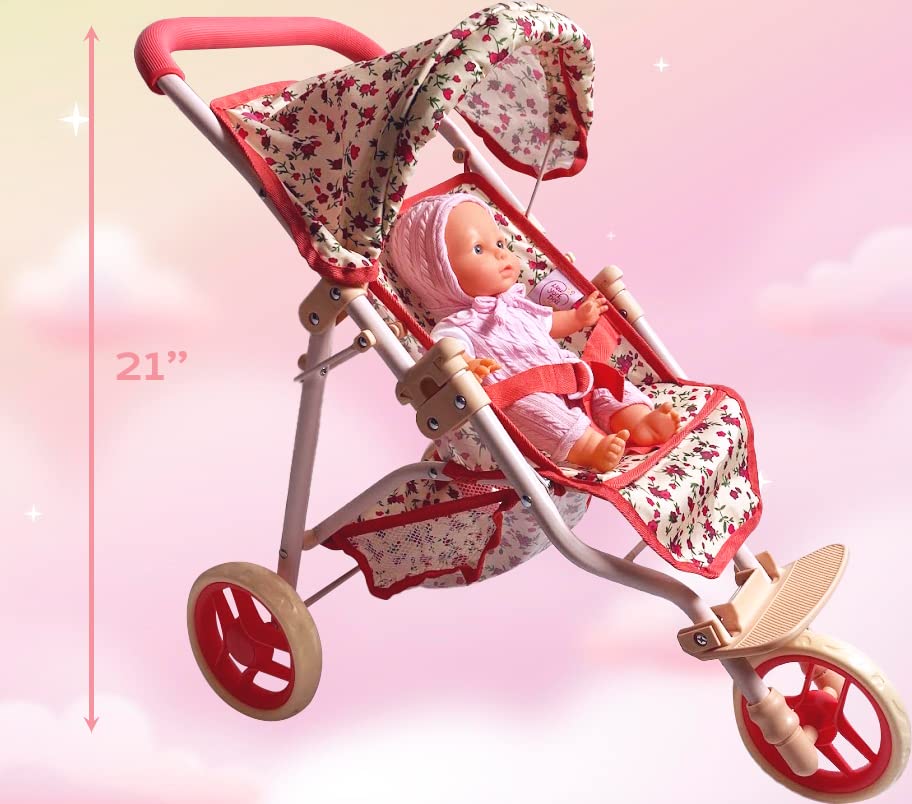 Baby Doll Stroller for Dolls | Play Toy Doll Stroller for Toddlers 3 Year Old Girls Gift | Push Pram Baby Stroller for Dolls, Babydoll Stroller Jogger Baby Carriage for Dolls (Quality Floral Print)