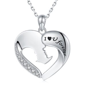 wouovo 925 sterling silver mother and child love heart pendant necklaces with cz jewelry gifts for mother and son daughter grandmother wife