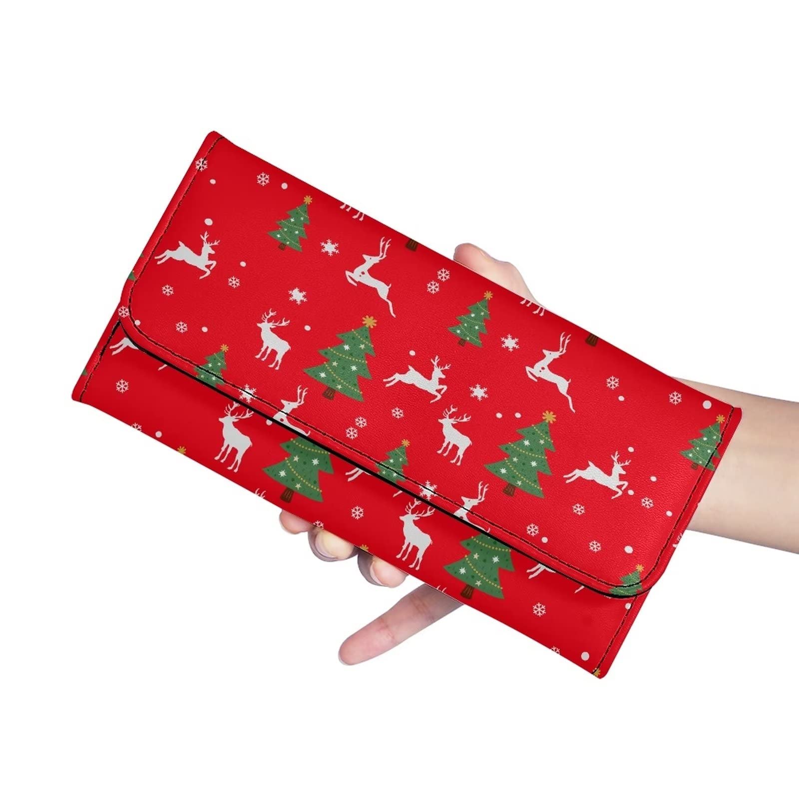 AFPANQZ Christmas Long Wallets Womens RFID Blocking Luxury PU Leather Clutch Wallet Reindeer with Tree Wallet Card Holder Organizer Phone Holder Zip Pocket, Buckle Closure Portable Clutch Wallet