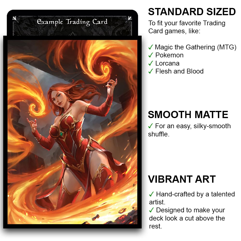 Fantasy North - Keara Hayes - Fire Mage - 100 Smooth Matte TCG Trading Card Sleeves - Fits Magic MTG Commander Pokemon and Other Card Games - Playing Card Sleeves