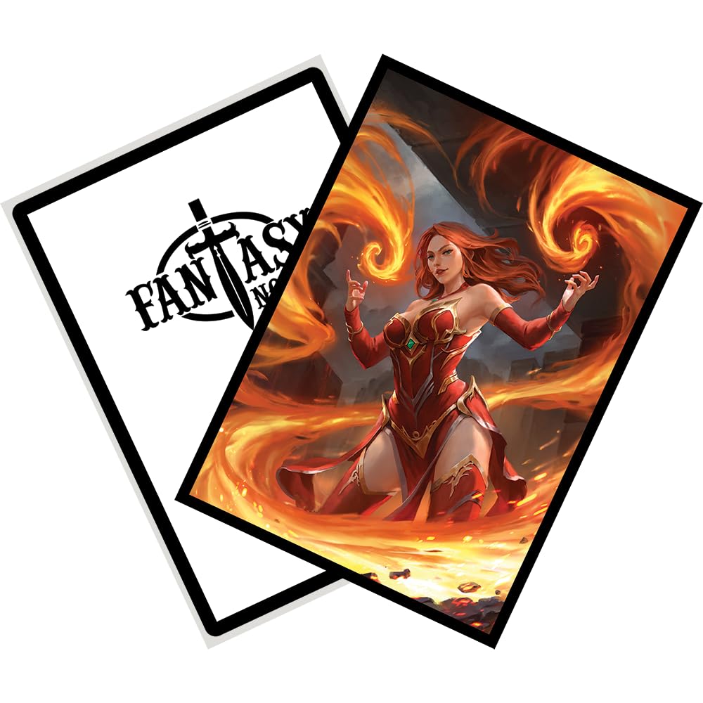 Fantasy North - Keara Hayes - Fire Mage - 100 Smooth Matte TCG Trading Card Sleeves - Fits Magic MTG Commander Pokemon and Other Card Games - Playing Card Sleeves