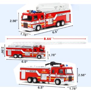 CORPER TOYS Toy Fire Truck, 3 Pack Firetruck Toys Set with Extending Rescue Rotating Ladder Water Gun Lights and Siren Sounds, Pull Back Alloy Car Toys for Toddlers Boys Girls Kids Gift