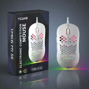 DIERYA M1SE Wired Gaming Mouse with Honeycomb Shell, 12800DPI Optical Sensor, 6 Programmable Macros, Software Support for Custom Key Config, and RGB Settings for Windows 7/8/10/XP, Vista, Linux-White