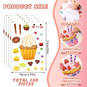 Sinmoe 100 Sheets Valentine Cupcake Stickers Colorful Make Your Own Stickers DIY Sweet Kids Cupcake Craft Stickers Mix and Match Dessert Stickers for Kids Classroom Birthday Party Favor, 20 Styles