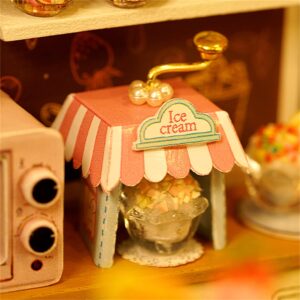 Flever Dollhouse Miniature DIY House Kit Creative Room with Furniture for Romantic Valentine's Gift (Happiness ice Cream Shop)