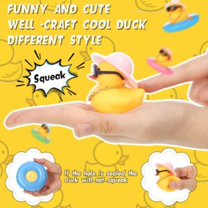 Sanwuta 16 Pieces Summer Rubber Ducks Car Duck Decoration Dashboard Decorations Yellow Duck Car Accessories with Mini Hat Swim Ring Necklace Sunglasses for Party Favors, Birthdays, Bath Time