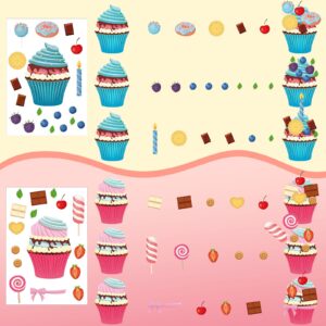 Sinmoe 100 Sheets Valentine Cupcake Stickers Colorful Make Your Own Stickers DIY Sweet Kids Cupcake Craft Stickers Mix and Match Dessert Stickers for Kids Classroom Birthday Party Favor, 20 Styles